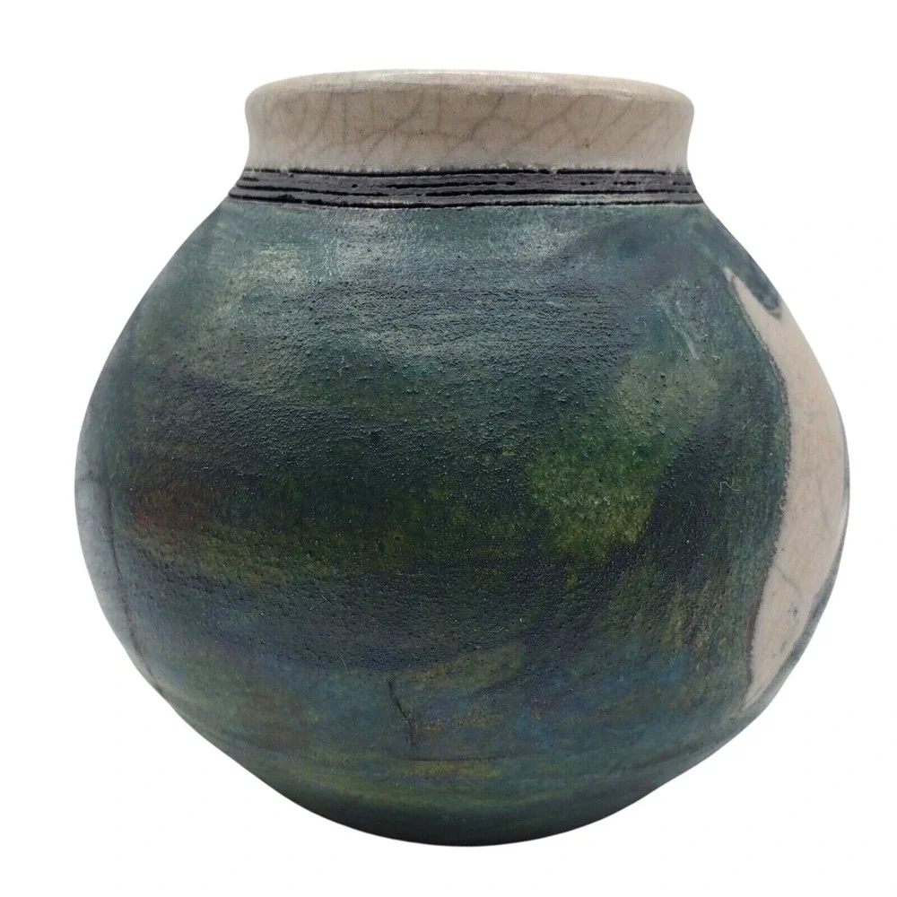 Ben Diller Raku Pottery Dolphin Vase Signed Artist Ceramic Pot Ocean Marine Life